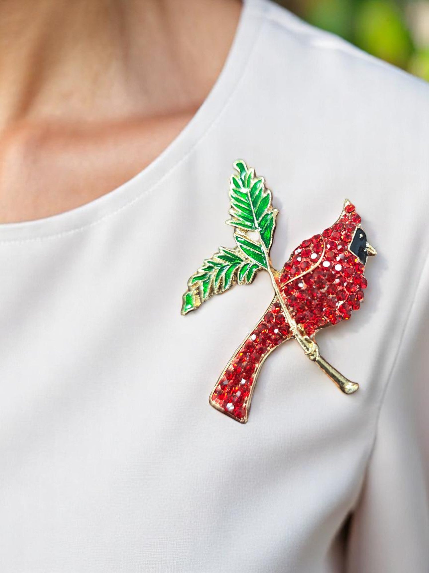 Shimmering Cardinal Rhinestone Brooches - Male & Female
