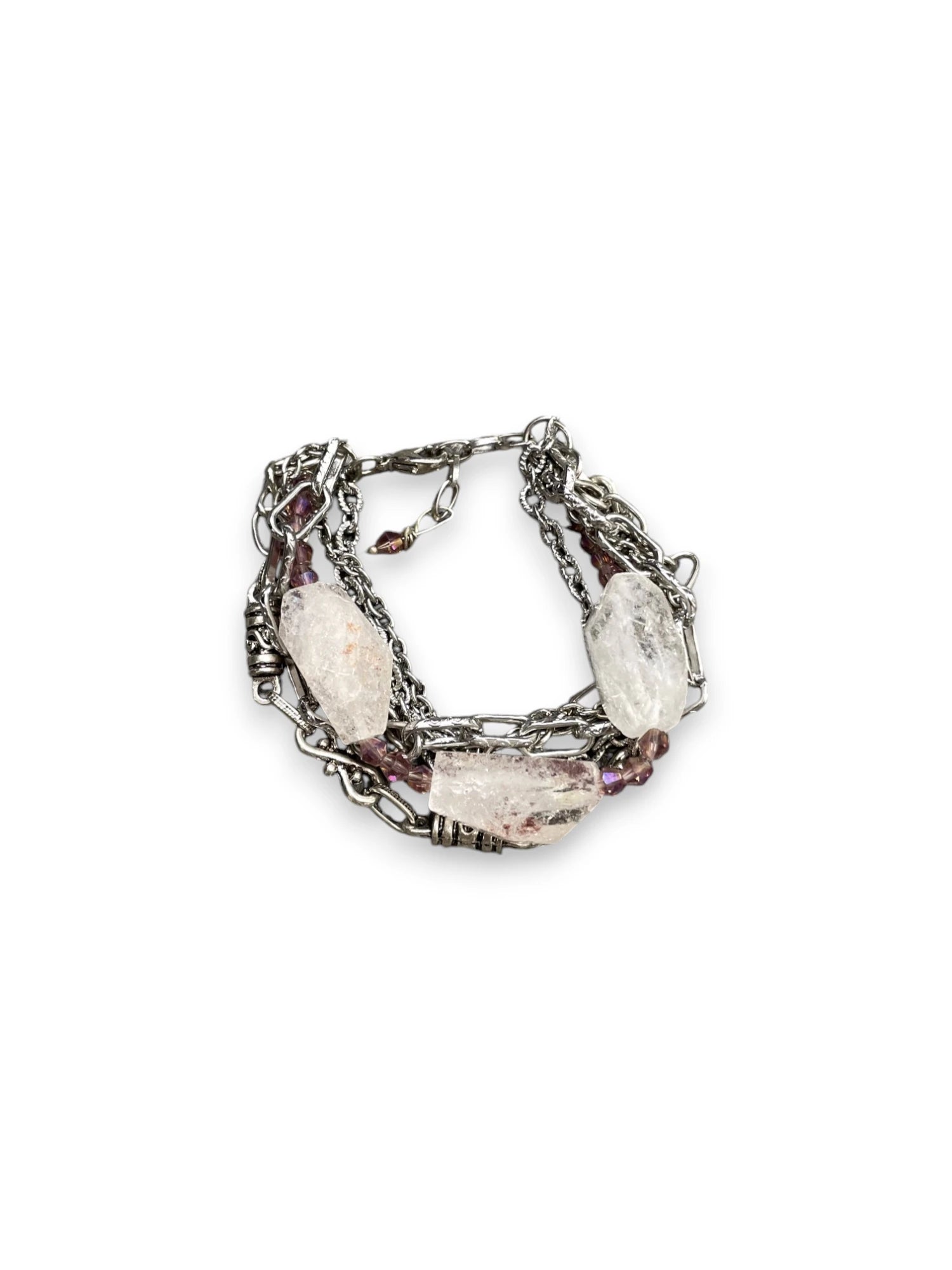 Multistrand Rose Quartz & Stainless Steel Chain Bracelet, Crystal Bracelet