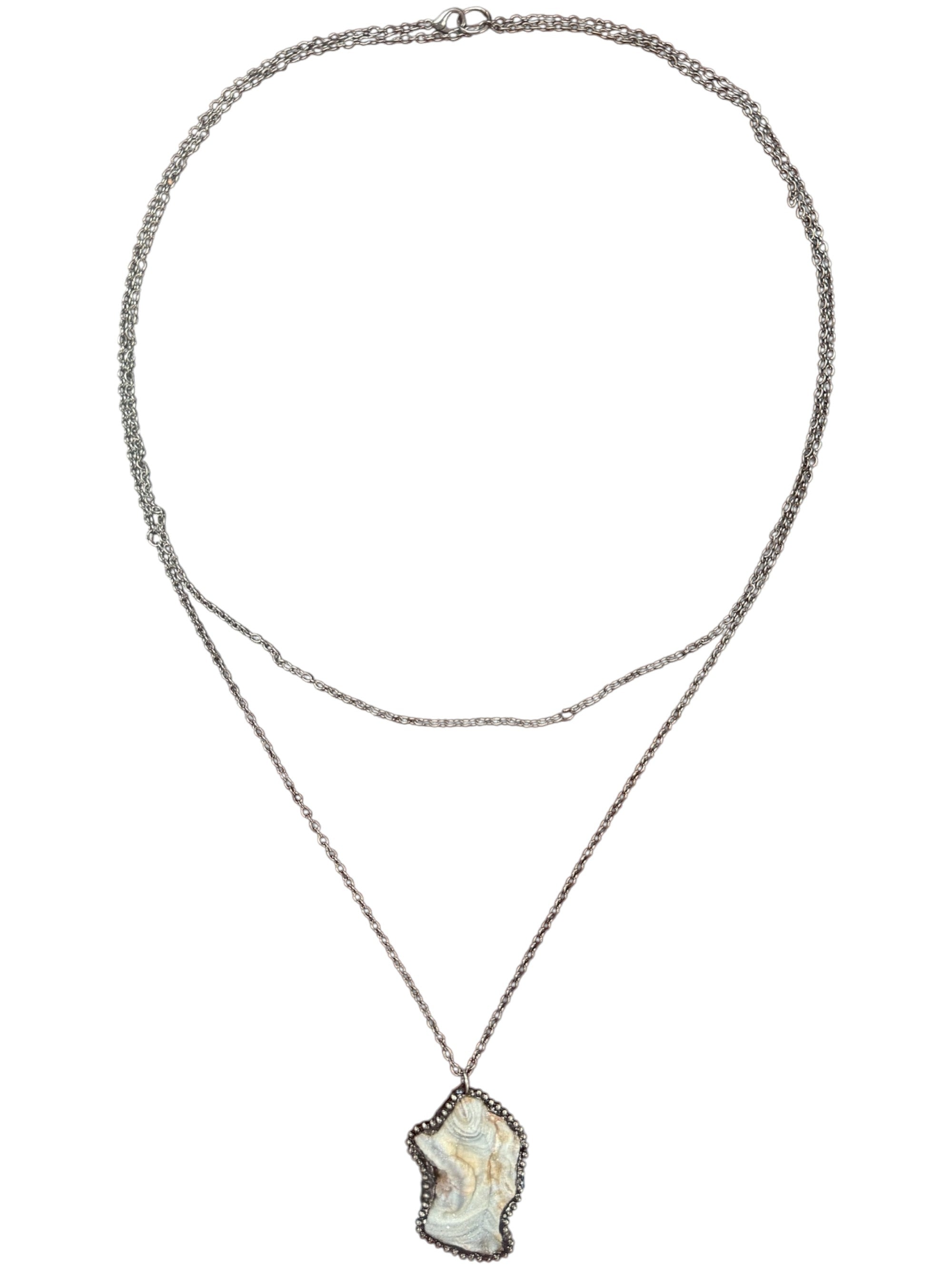 Michelle Marie's Long Layer Wrap Gunmetal Chain and  Agate Geode Pendant Necklace