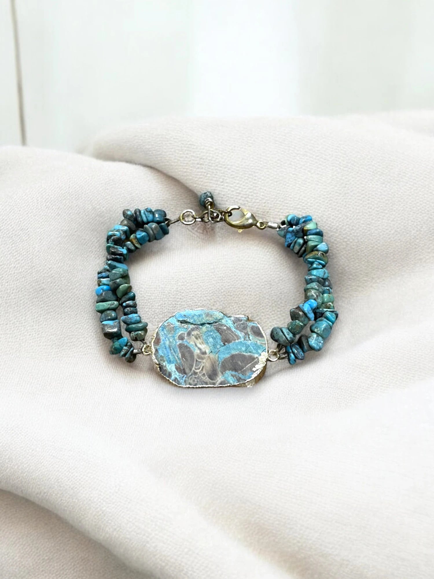Ocean Jasper & Crazy Lace Agate Double Strand Bracelet, Gemstone Bracelet