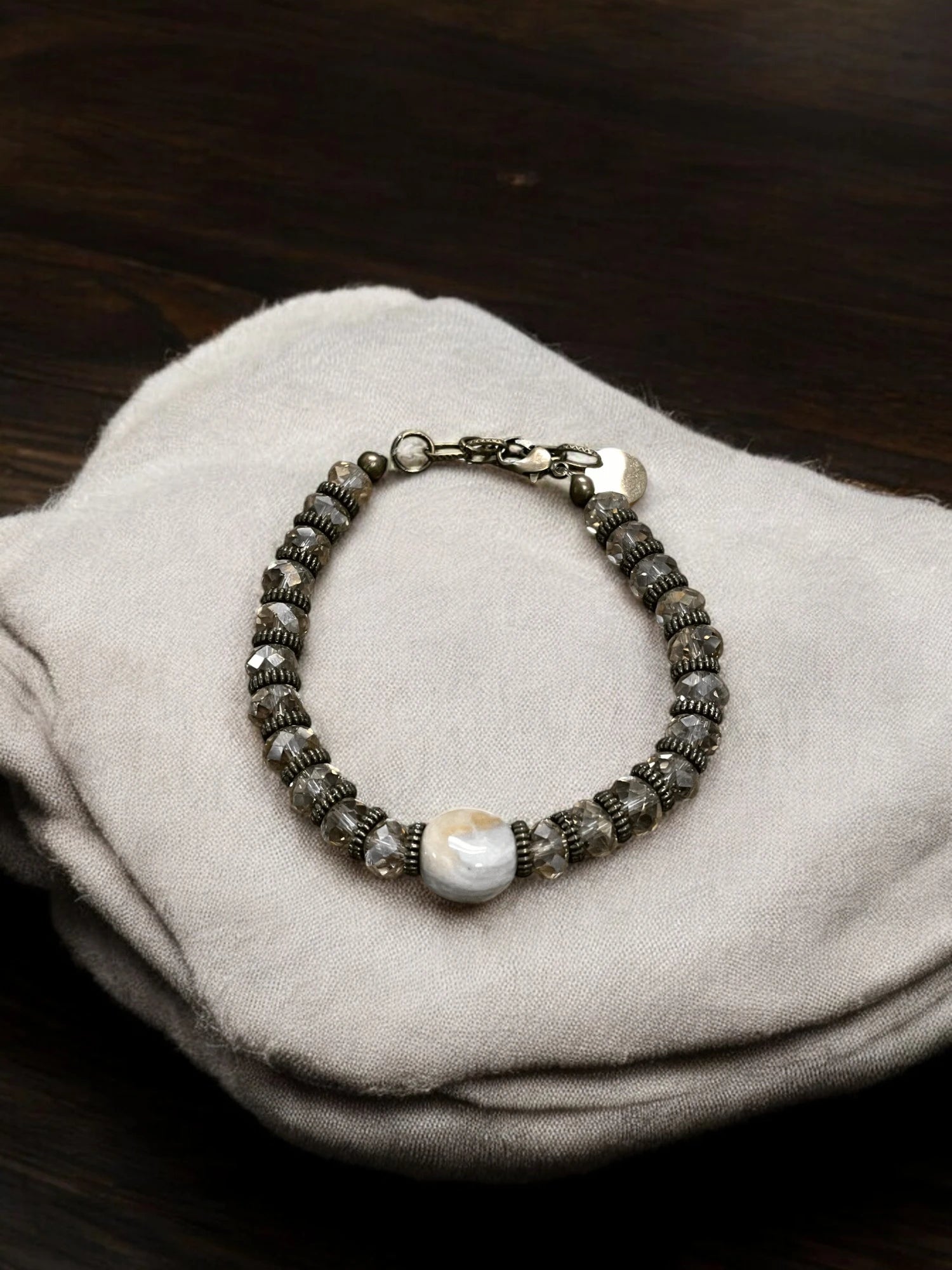 Ocean Jasper & Crystal Bracelet, Beaded Gemstone Bracelet
