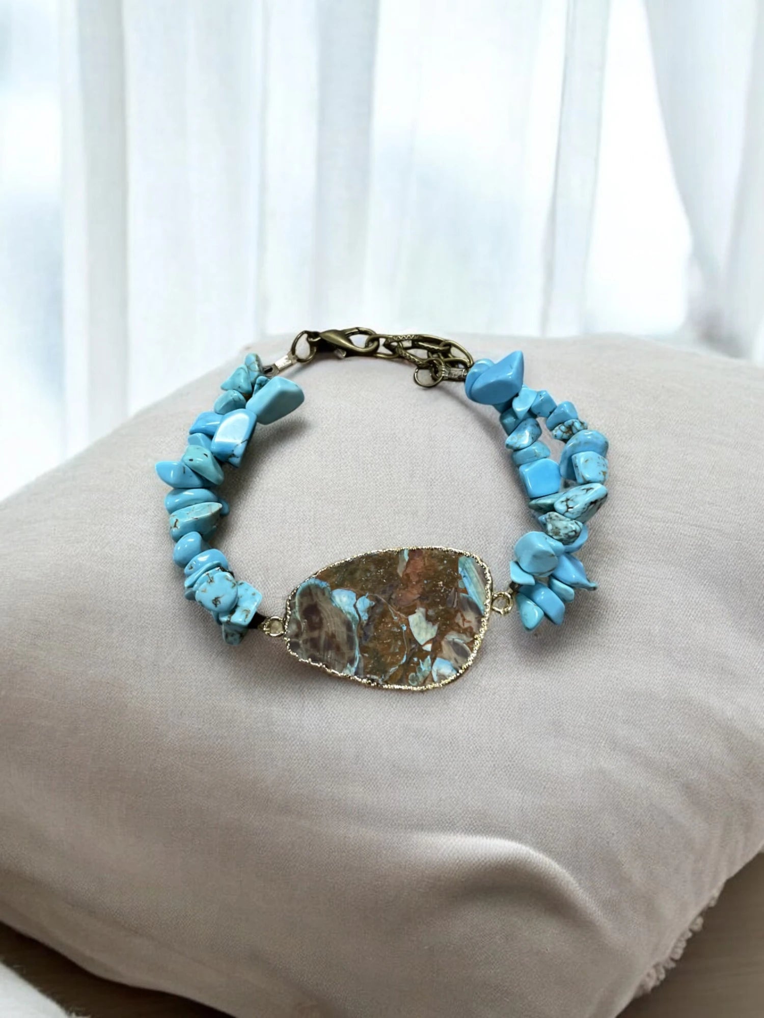 Ocean Jasper & Turquoise Double Strand Bracelet, Gemstone Bracelet