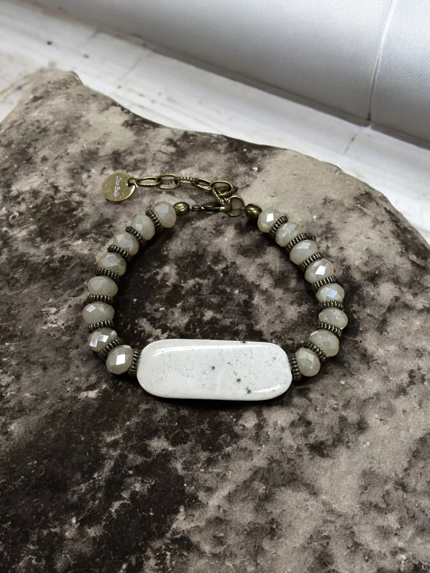 Ocean Jasper & Ivory Bead Bracelet, Gemstone Bracelet