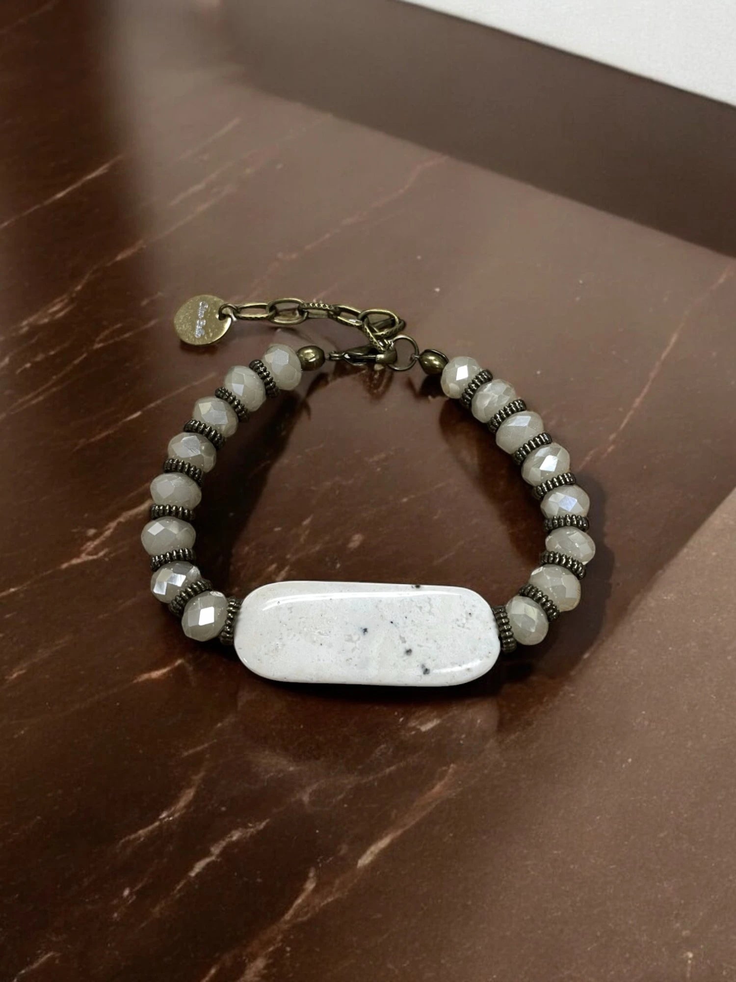 Ocean Jasper & Ivory Bead Bracelet, Gemstone Bracelet
