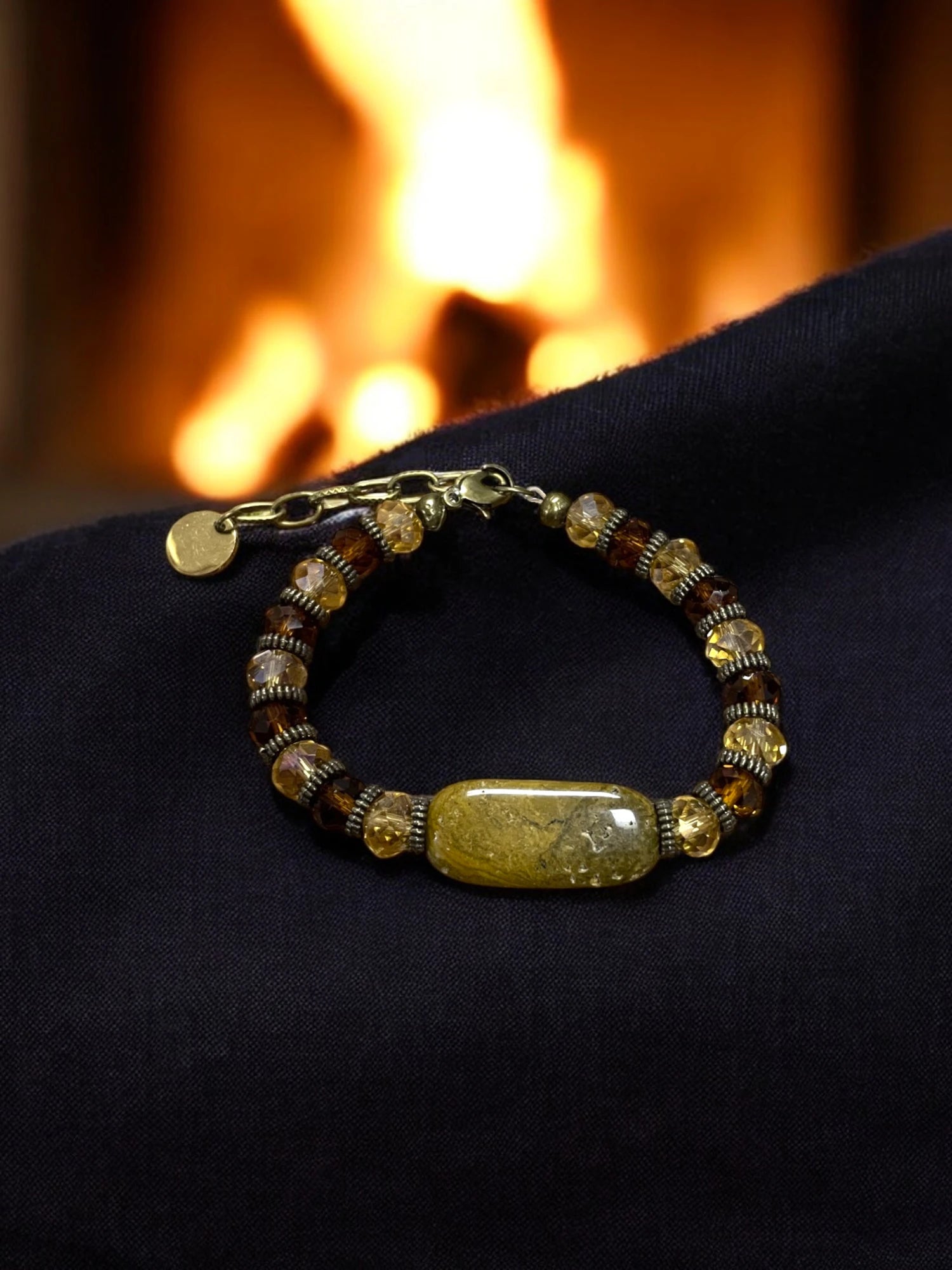 Golden Ocean Jasper & Champagne Crystal Bracelet