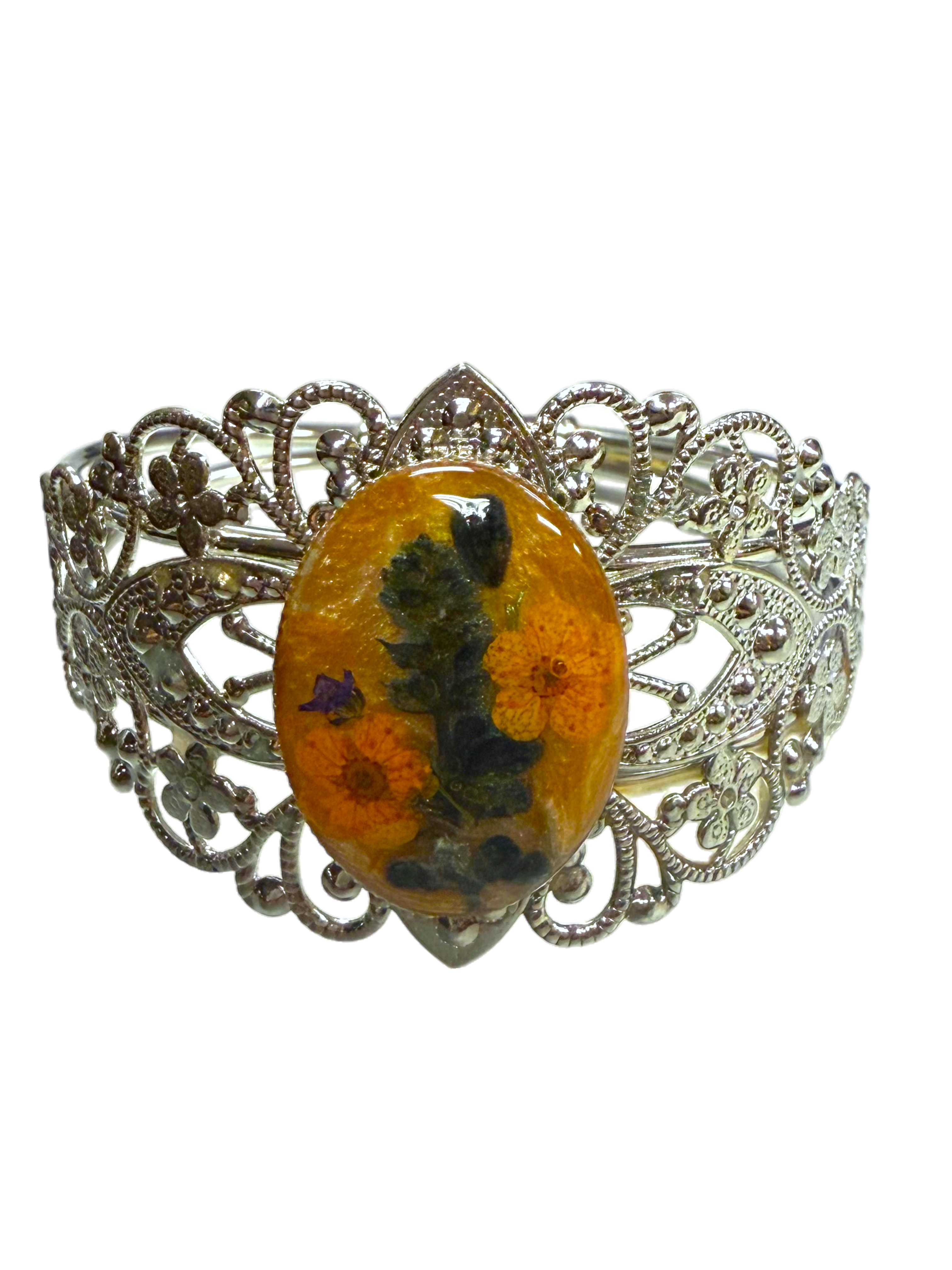 Filigree Bracelet with Flower Oval Centerpiece