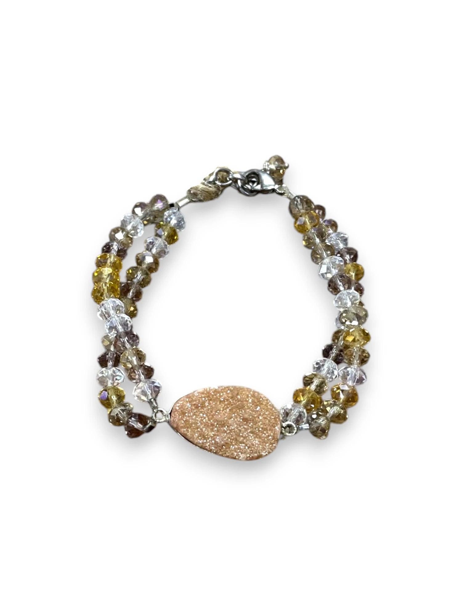 Orange Druzy & Crystal Double Strand Bracelet, Sparkly Gemstone Bracelet