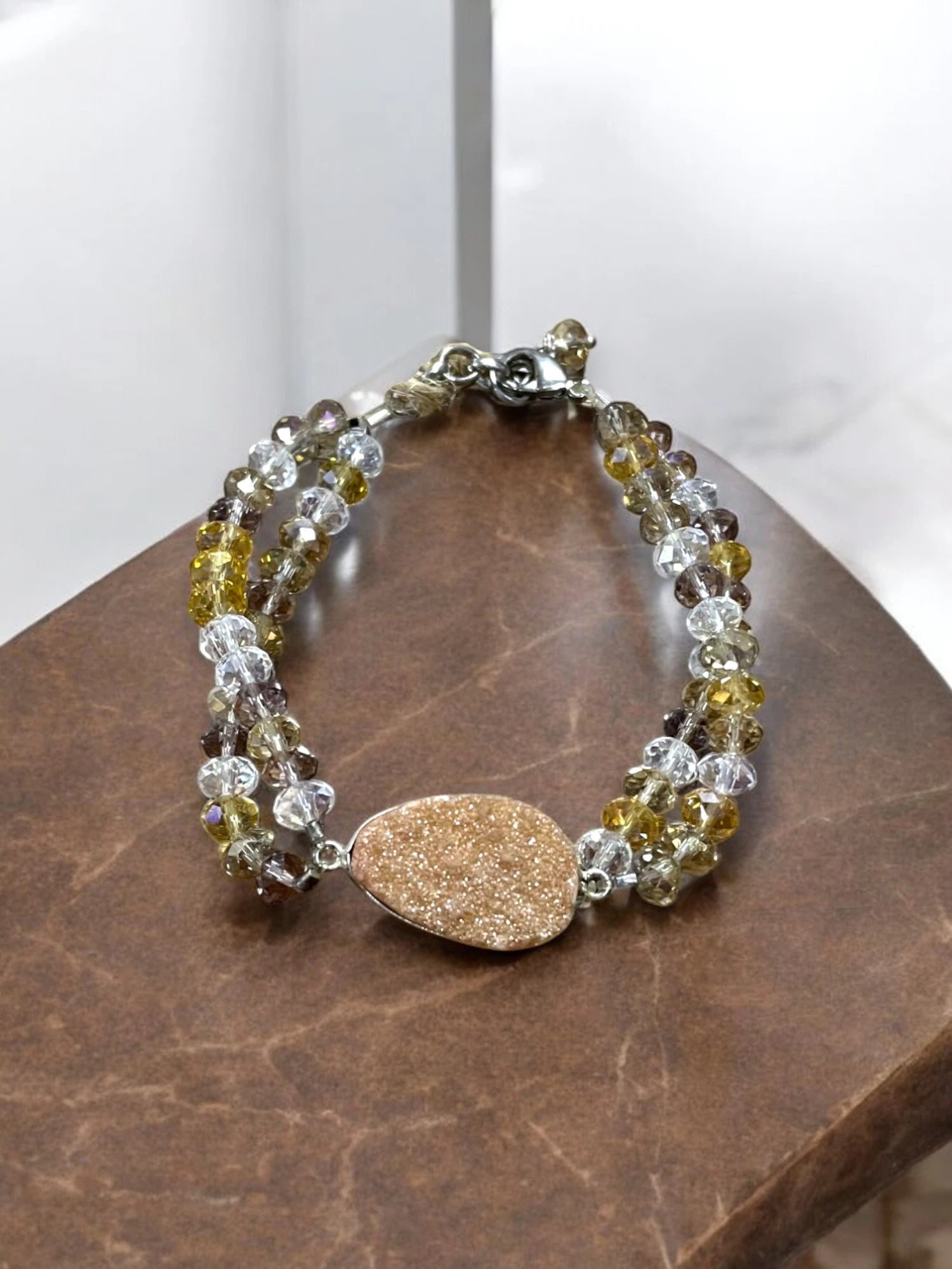 Orange Druzy & Crystal Double Strand Bracelet, Sparkly Gemstone Bracelet