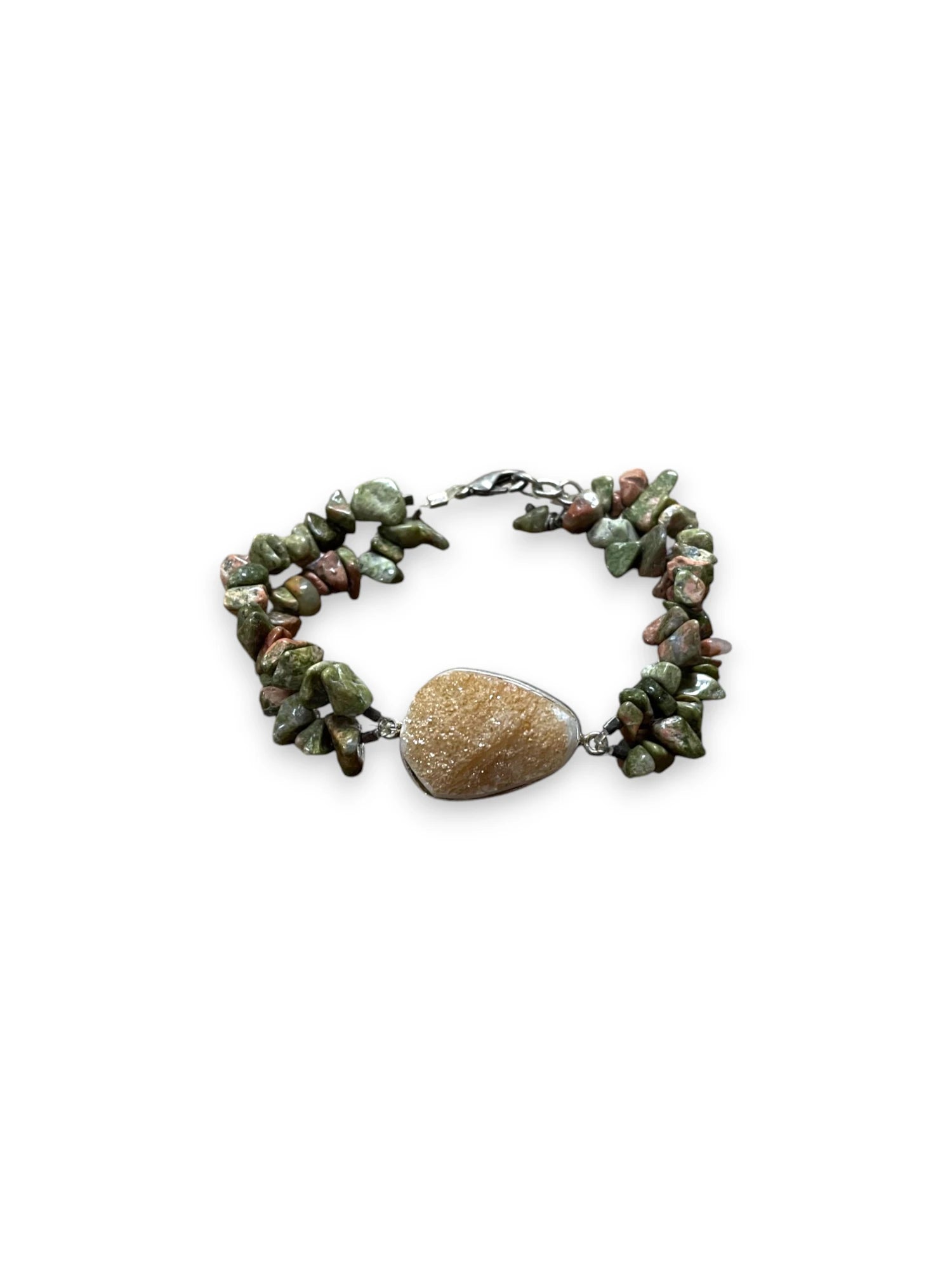 Orange Druzy & Unakite Double Strand Bracelet, Gemstone Bracelet