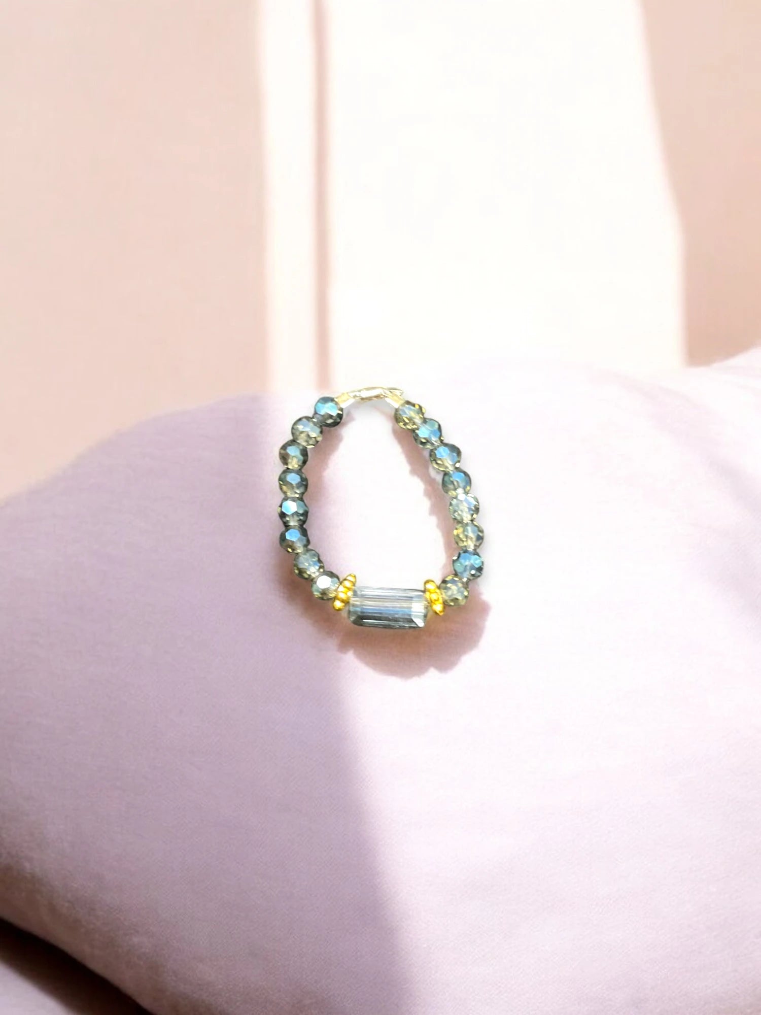 Beaded Stretch Rings with Rectangle Charms: Elegant & Minimalist Handmade Jewelry