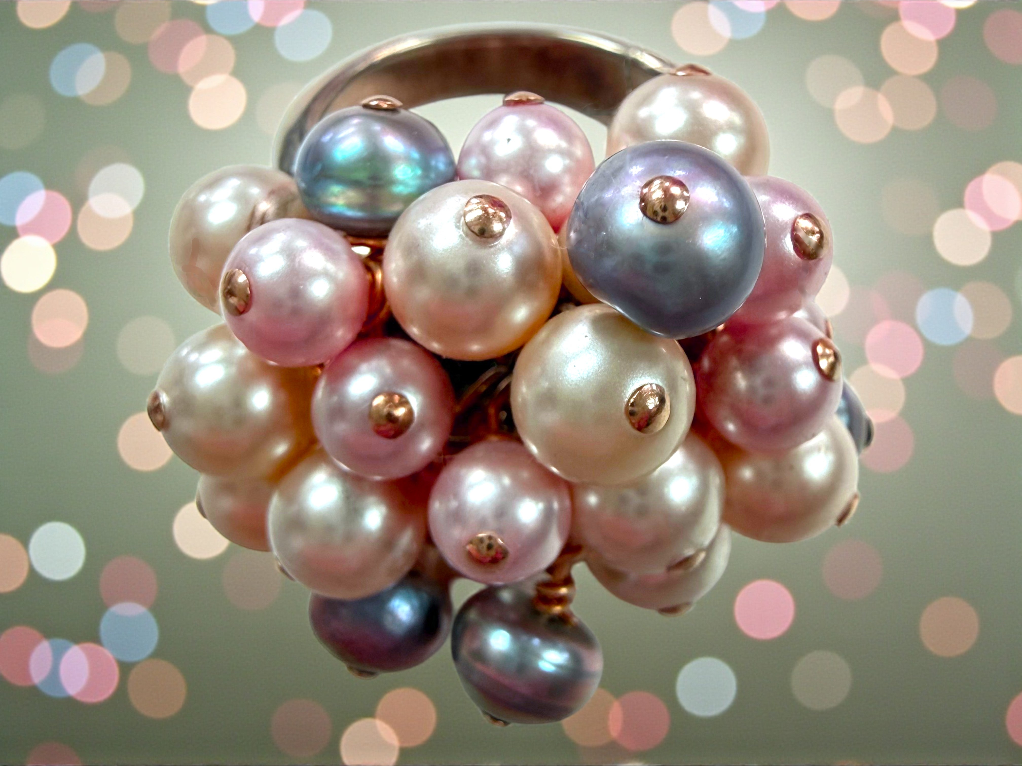 The Pastel Petal Promenade: Multi-Tone Pearl Cluster Ring