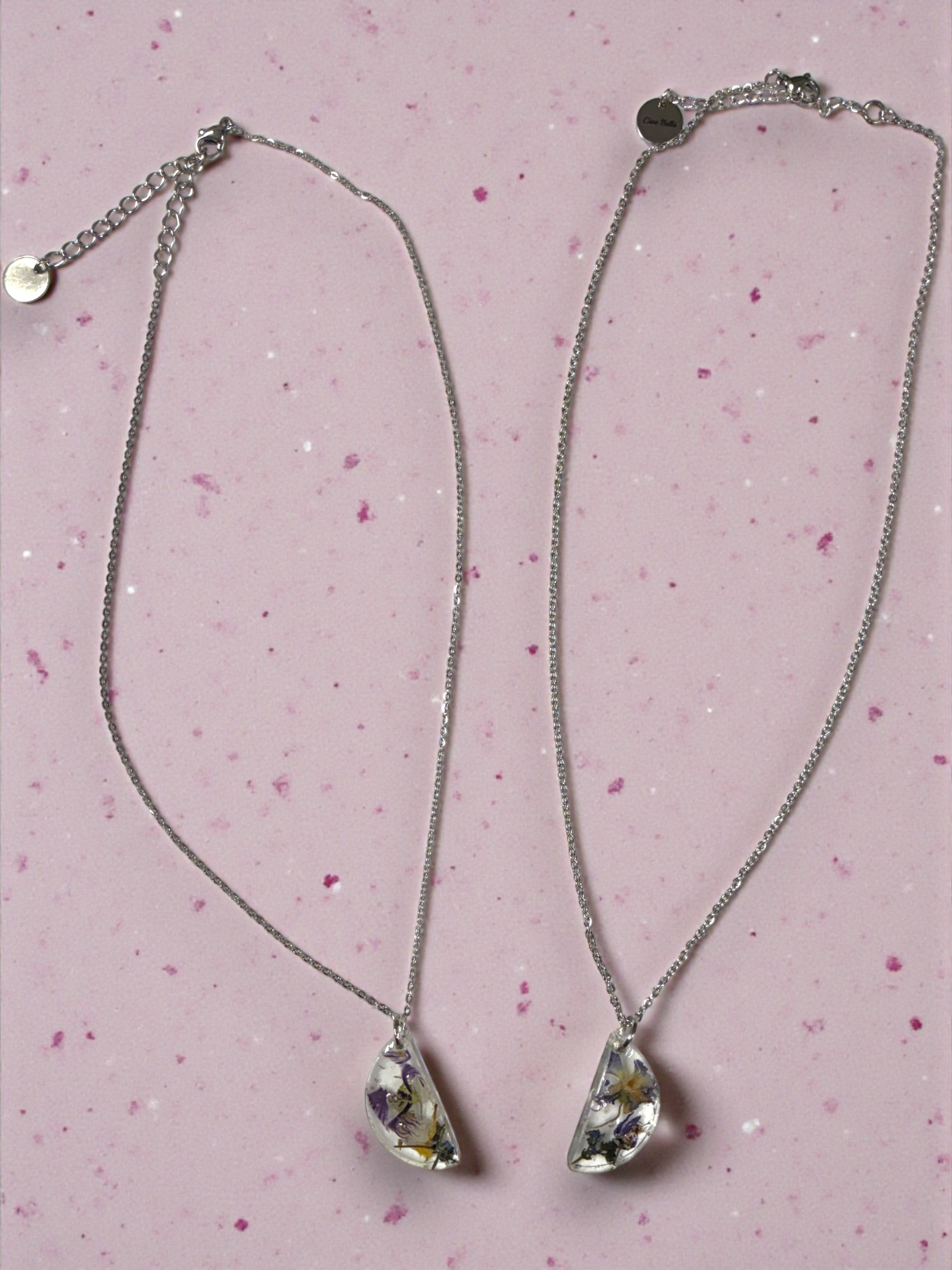 Charming Floral Resin BFF Half Circle Necklace Set