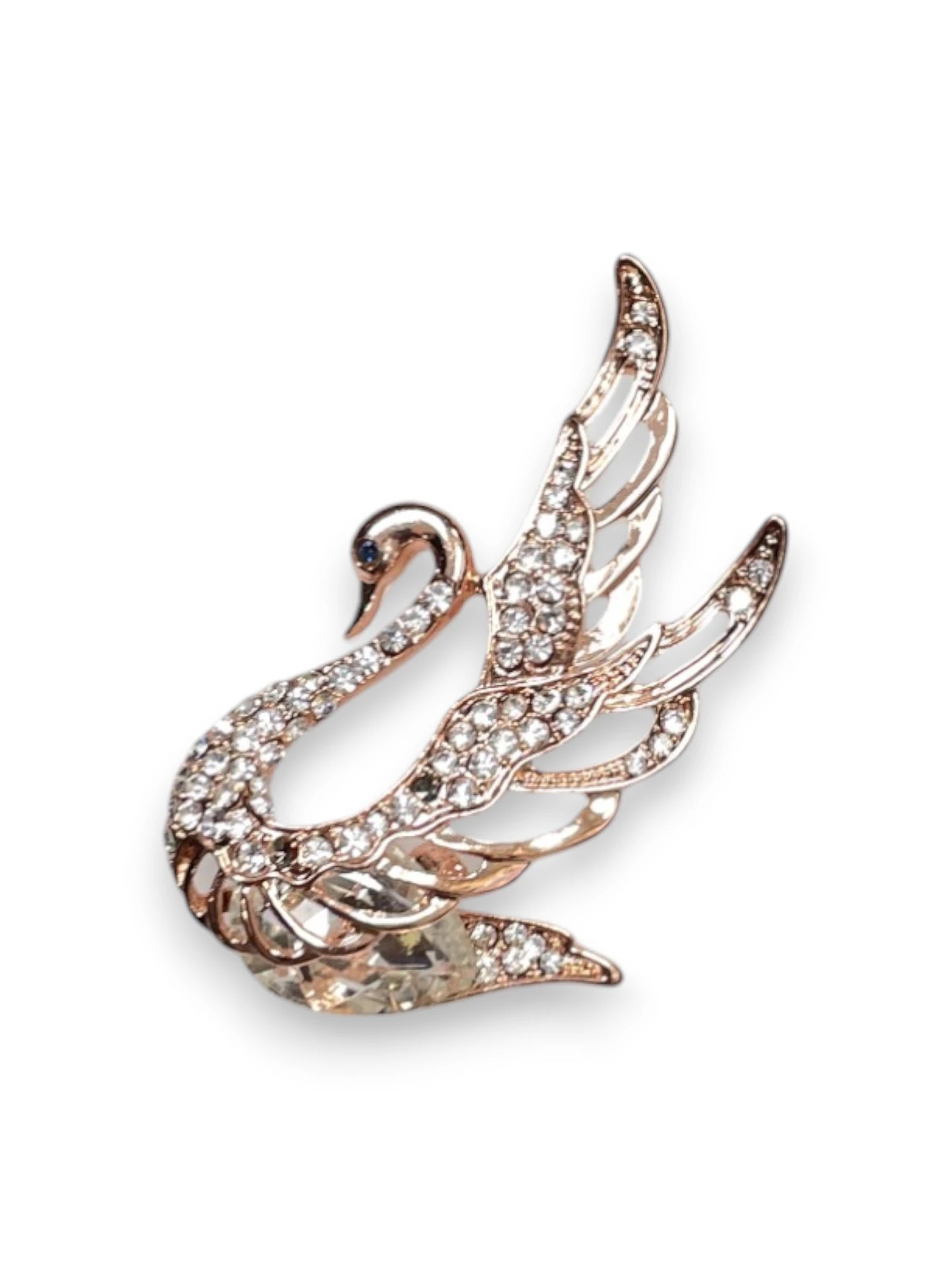Rose Gold Swan Brooch, Crystal Swan Pin, Elegant Bird Brooch