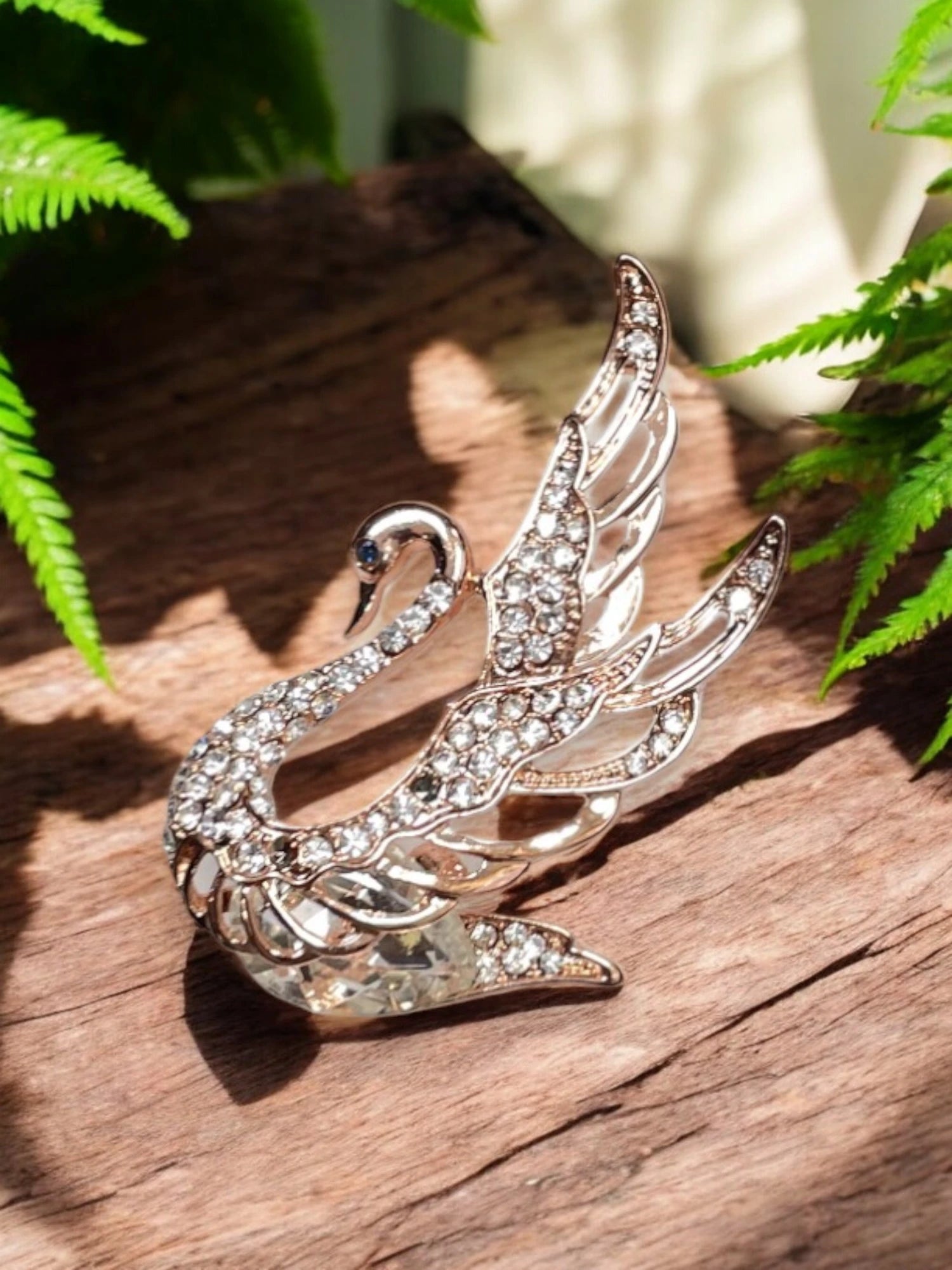 Rose Gold Swan Brooch, Crystal Swan Pin, Elegant Bird Brooch