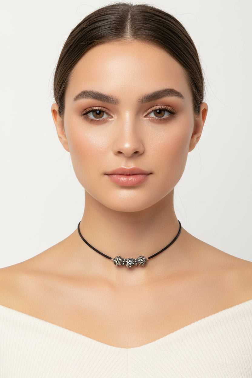 Bali Style Beaded Leather Necklace (Tan, Brown or Black| Bohemian Elegance