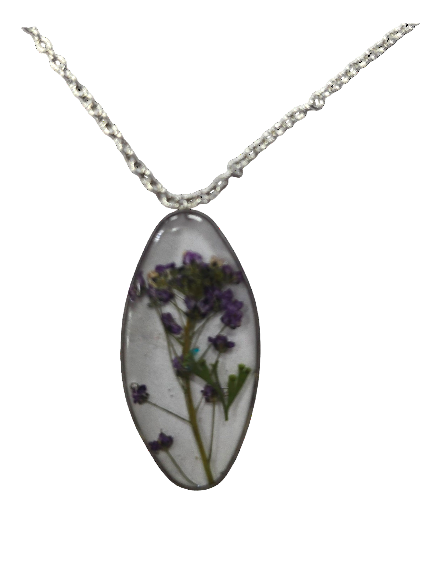 Unique Oval Floating Flower Necklace