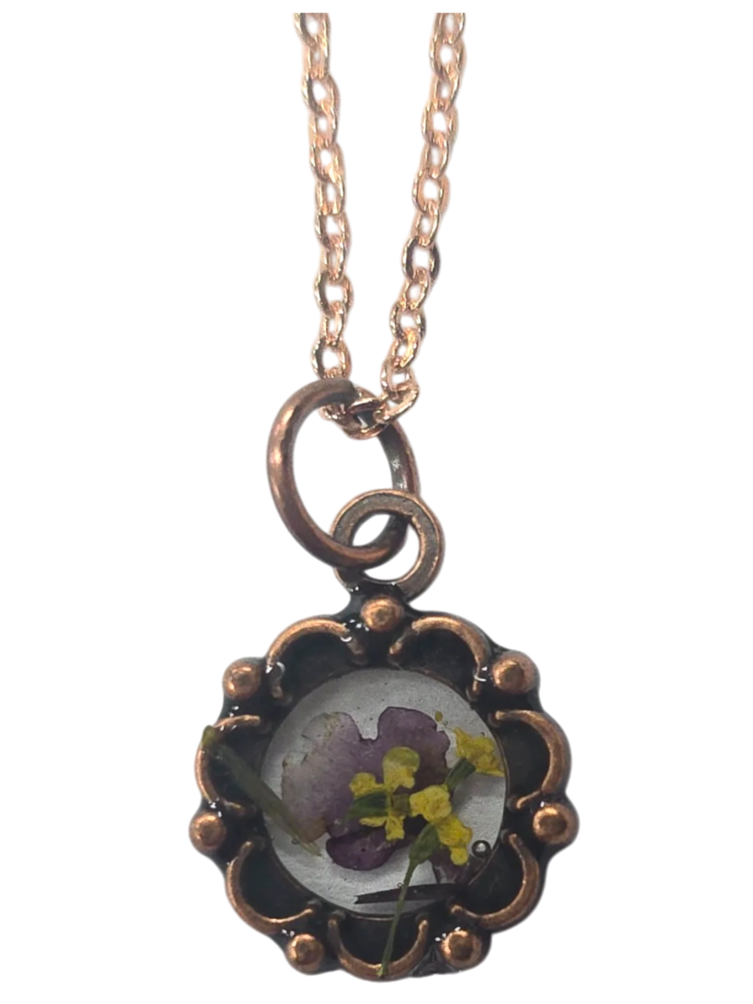 Intricate Pressed Flower Pendant Necklace