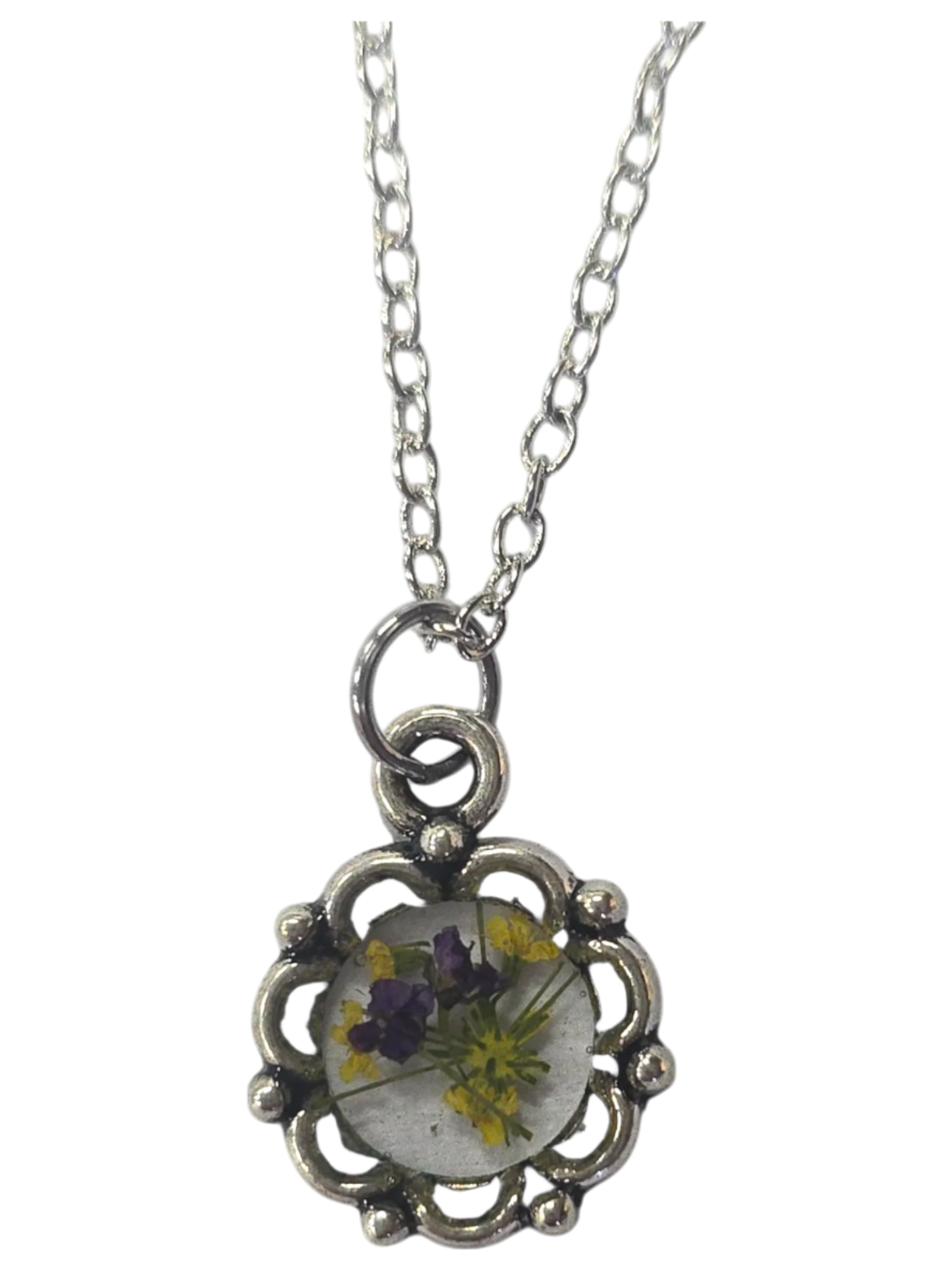 Intricate Pressed Flower Pendant Necklace