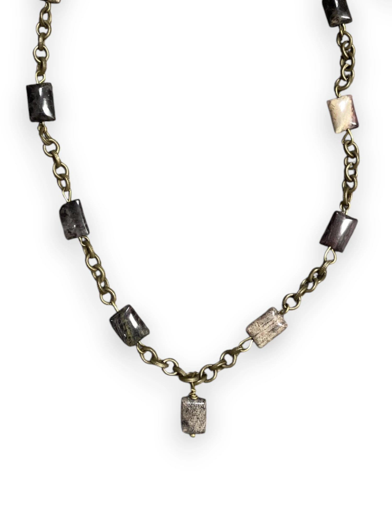 Snakeskin Jasper Necklace, Antique Gold Chain, Gemstone Pendant