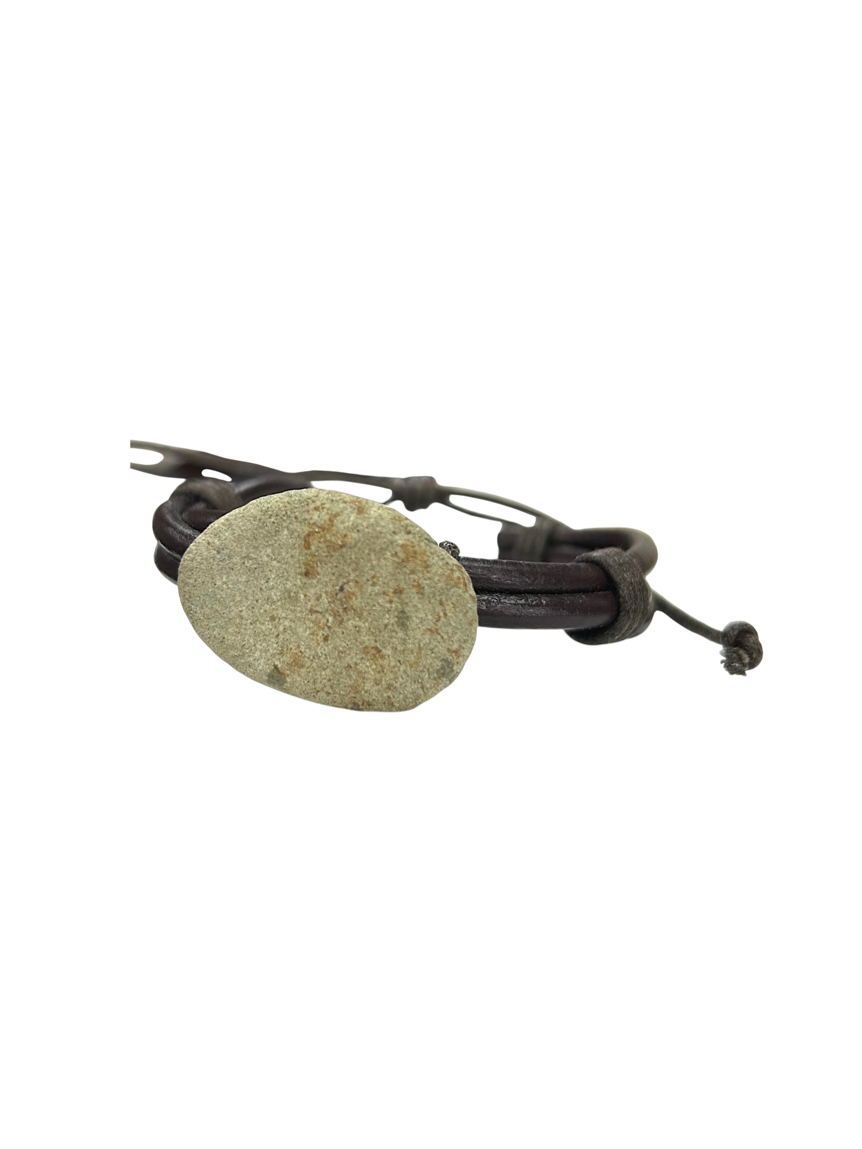 Adjustable Unisex Cowhide Waxed Leather Bracelet with Stone