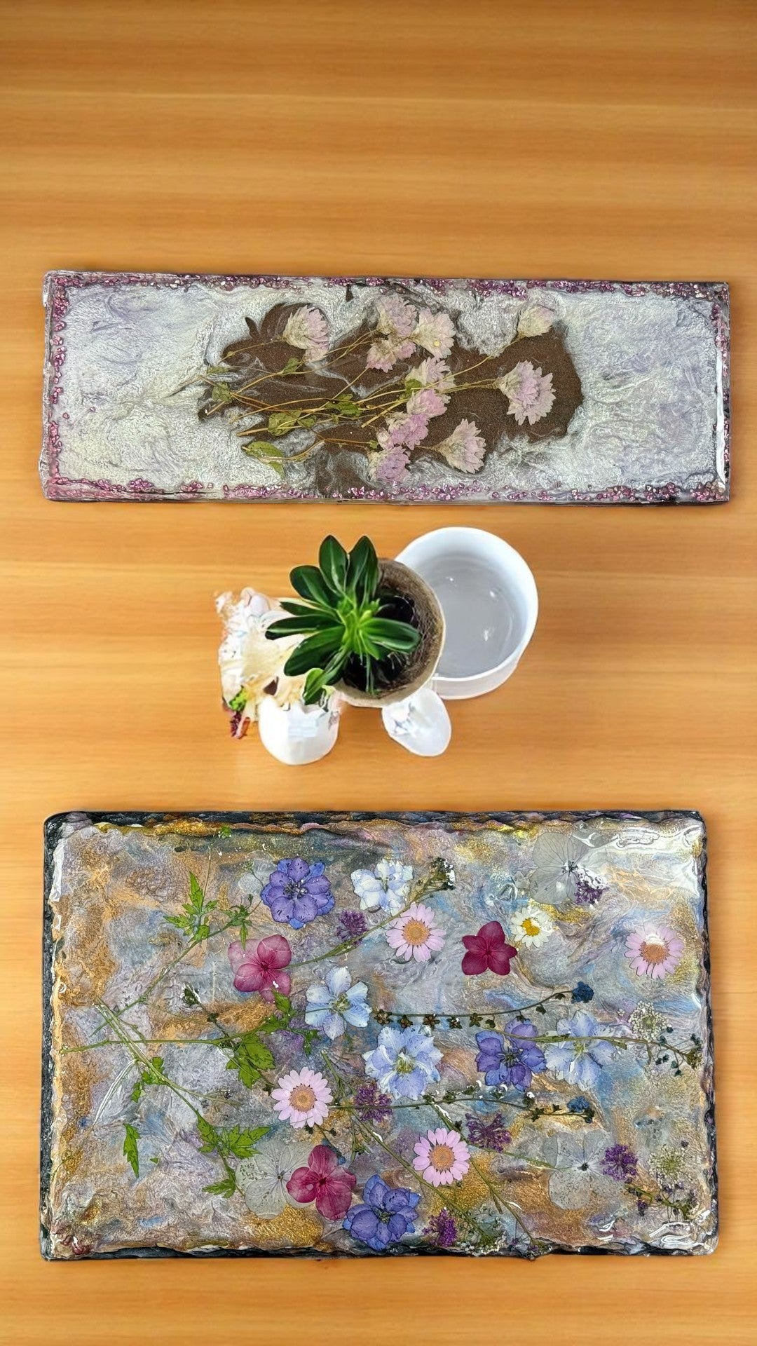 Decorative Floral Resin Slate, Perfect Mother's Day Gift, Handmade with Real Flowers