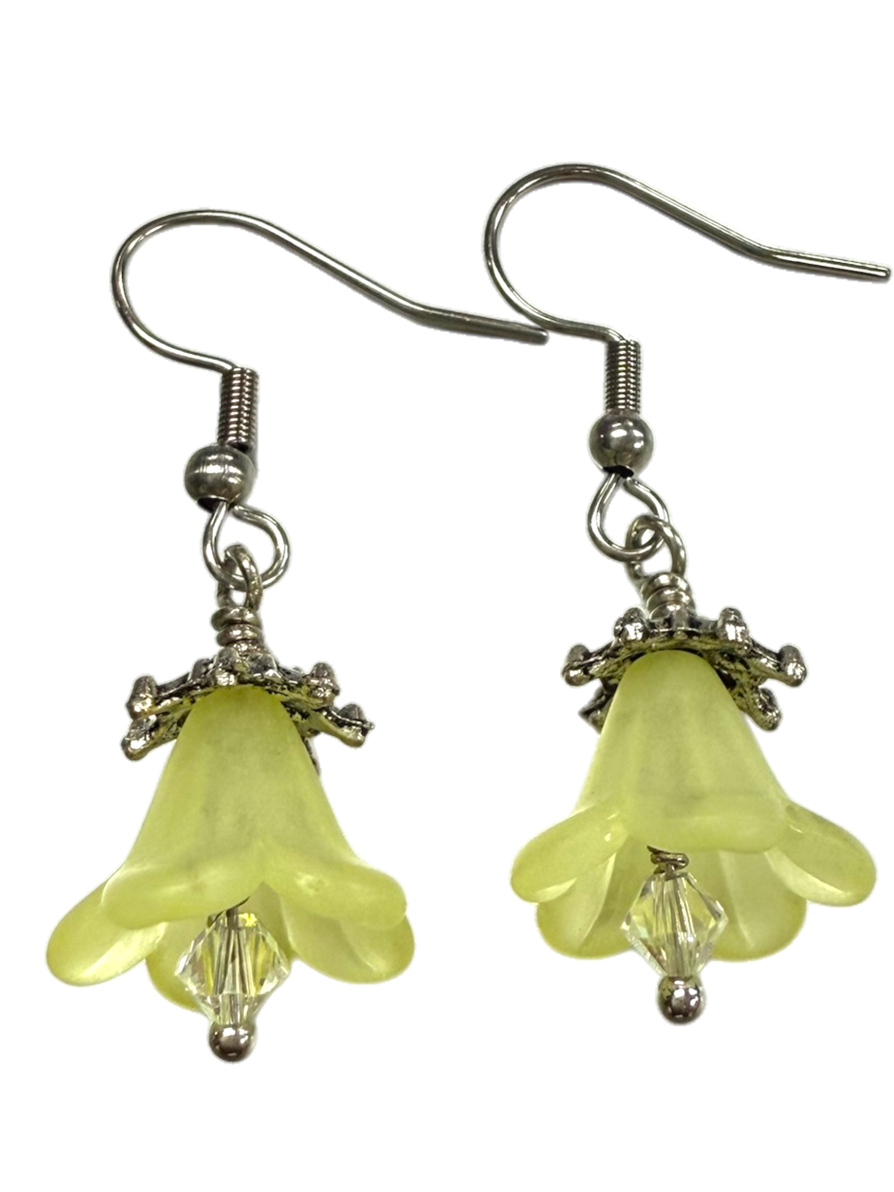 Delicate Lucite Flower Single Dangle Earrings with Austrian Crystal | Handmade | Assorted Colors