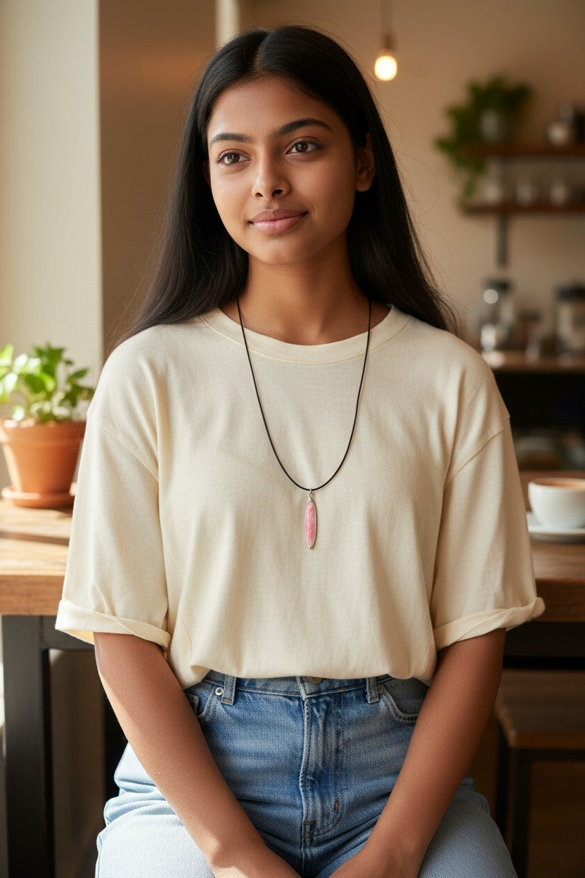 Breast Cancer Awareness Ellipse Shaped Pendant Necklace