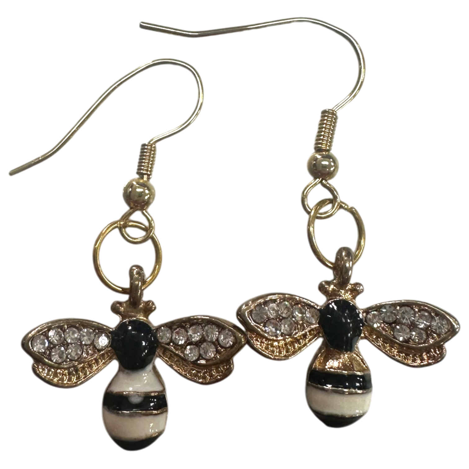 Dainty Bee Earrings with Crystal Wings - Gold & Yellow or Gold & White