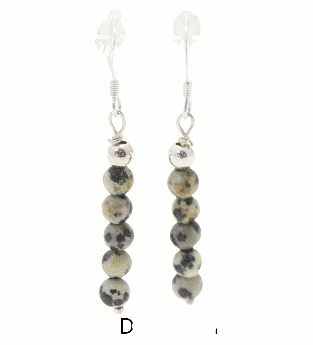 Black, White and Silver Earrings - Dalmatian Jasper Drop Earrings