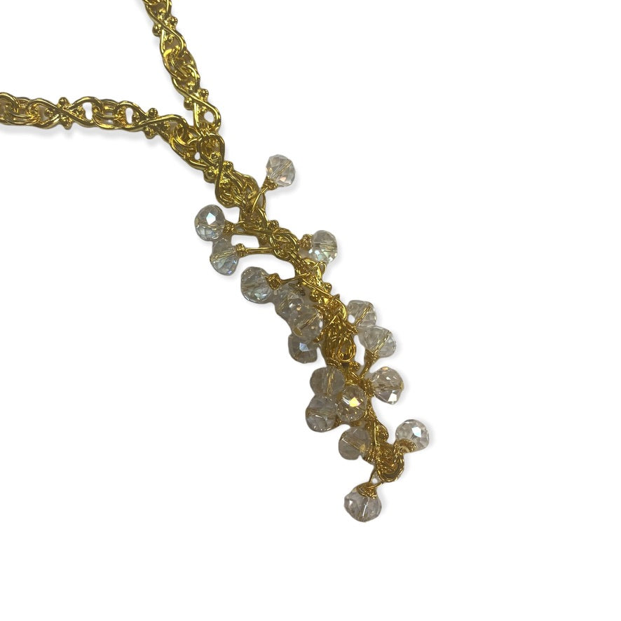 Long Gold Crystal Cluster Necklace