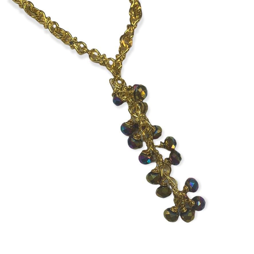 Long Gold Crystal Cluster Necklace