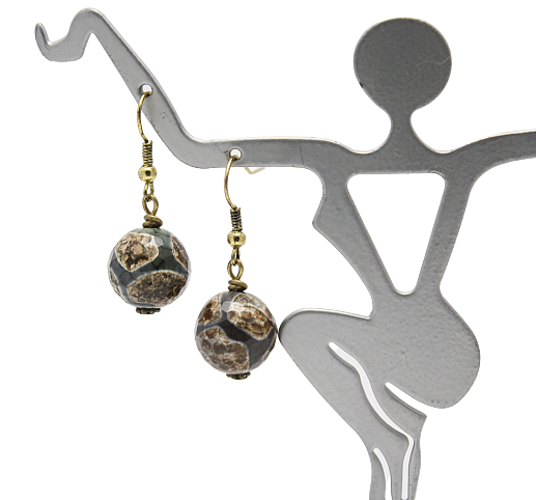 Green Brown Round Agate Stone Earrings
