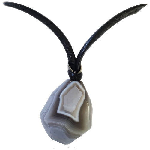 Agate Pendant Necklace on Black Leather Cord