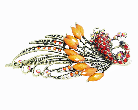 Orange Peacock Hairclip