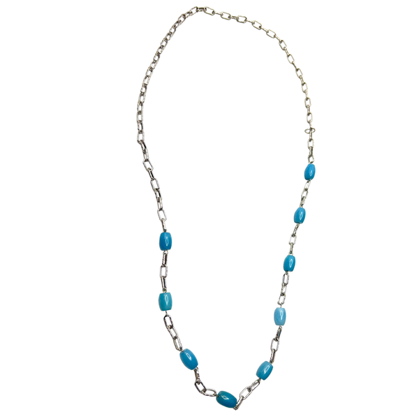 Long Silver and Aquamarine Necklace