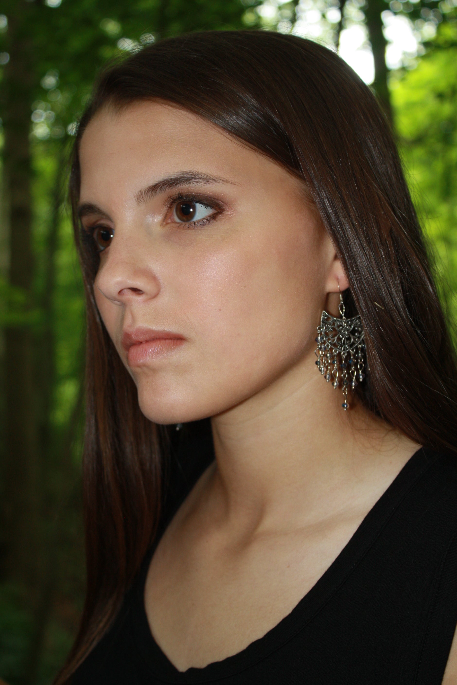 Bohemian Chic: Copper Filigree Chandelier Earrings with African Turquoise