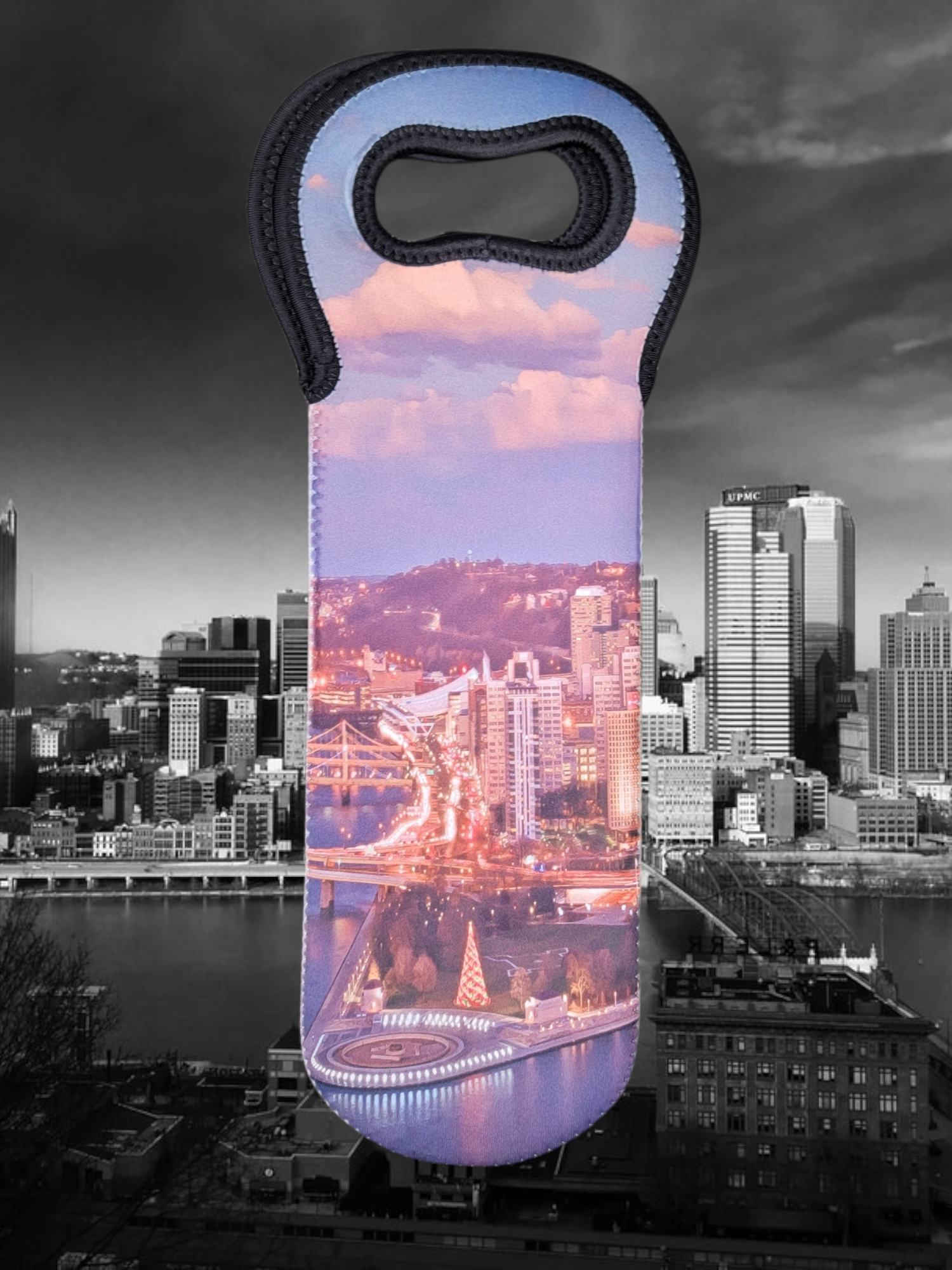 Customizable City Scene Wine Carrier Gift Bag