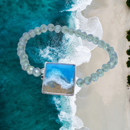 Ocean Wave Crystal Stretch Bracelet, Blue & Green, Beach Jewelry, Women's Gift