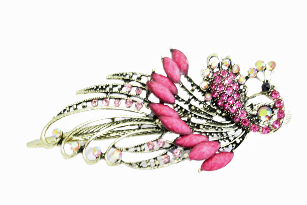 Red Peacock hair clip