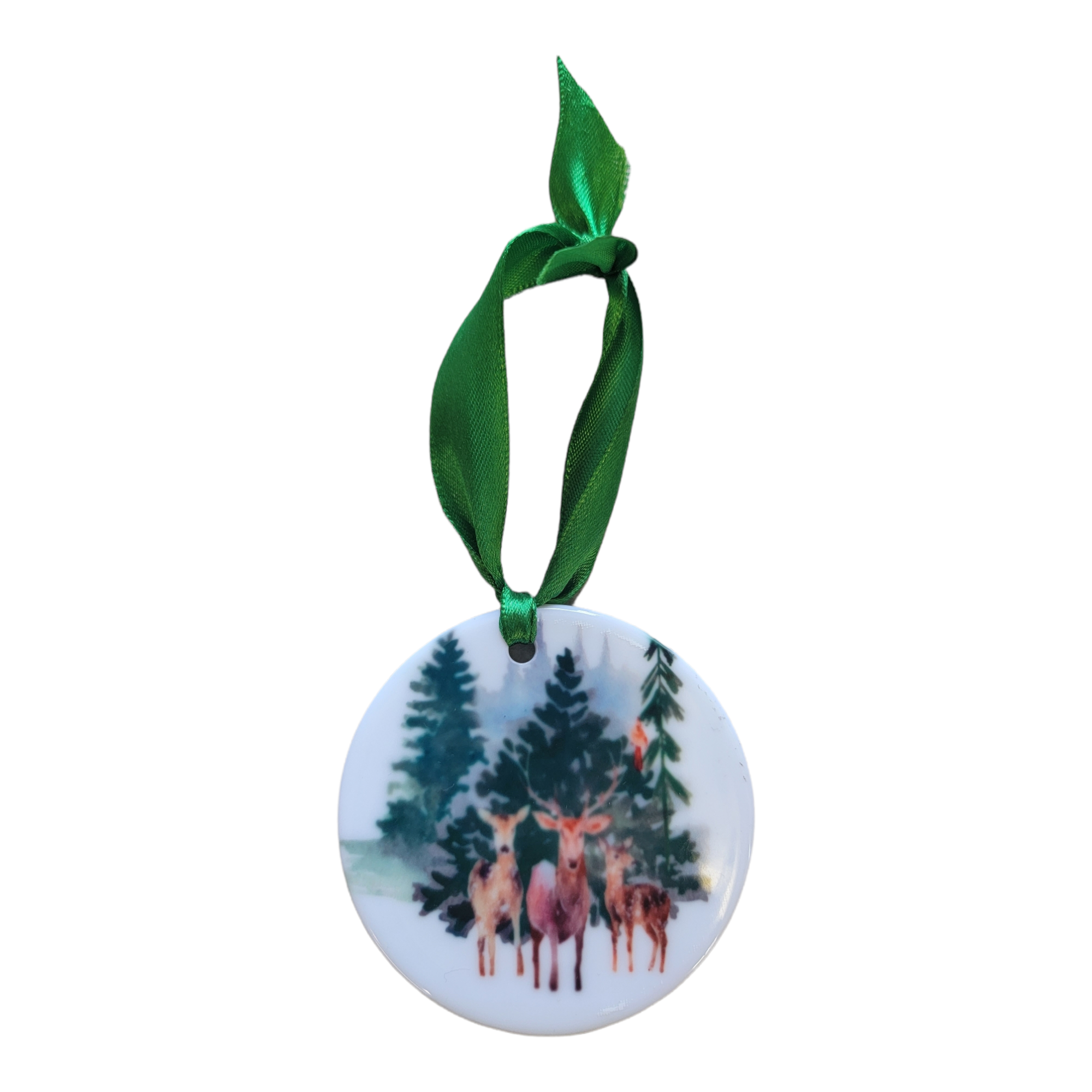 Winter Deer Scene Christmas Ornament Personalized Option