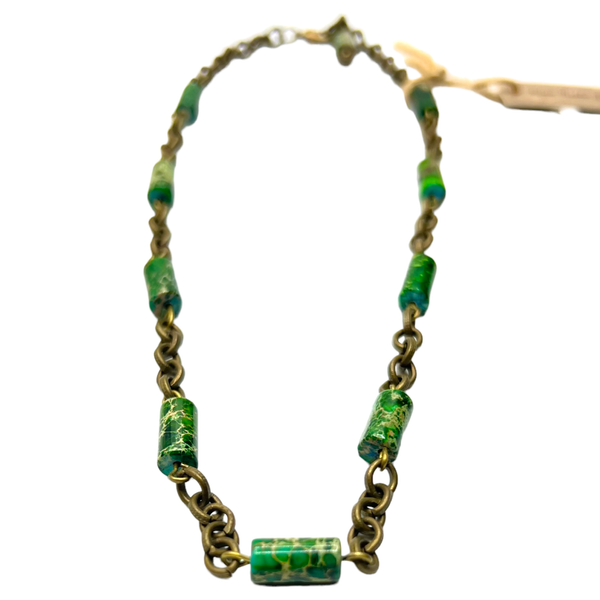 Green Aqua Tera Jasper on Antique Gold Chain