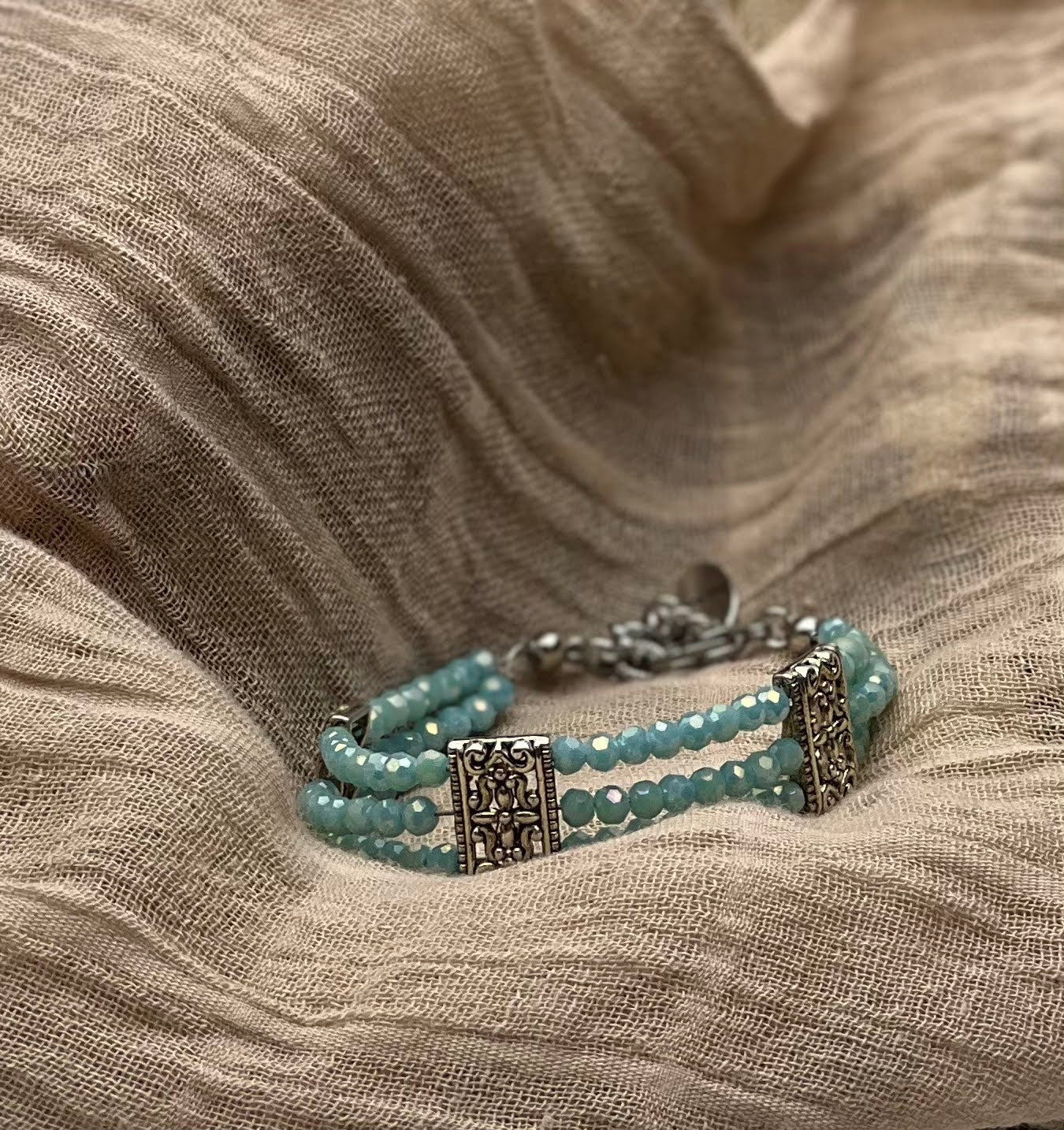 Turquoise Multi-Strand Crystal Bracelet | Adjustable