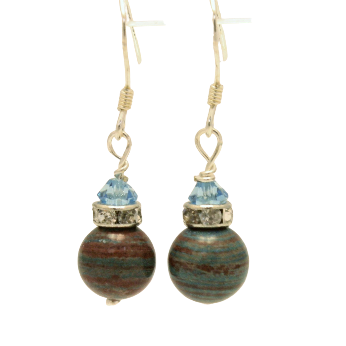Imperial Turquoise Blue Brown Round Drop Gemstone Earrings