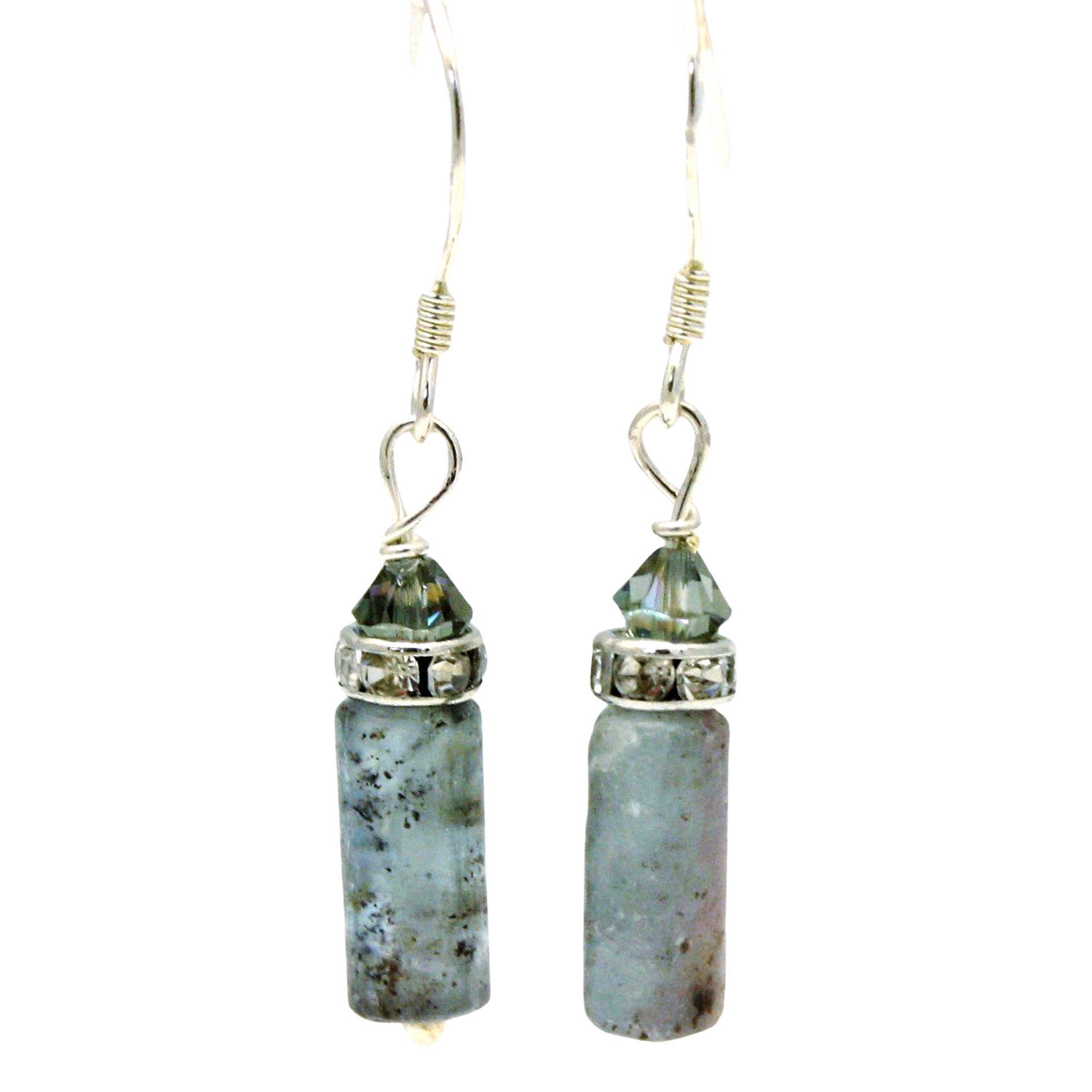 Gray Kyanite Cylinder Drop Earrings