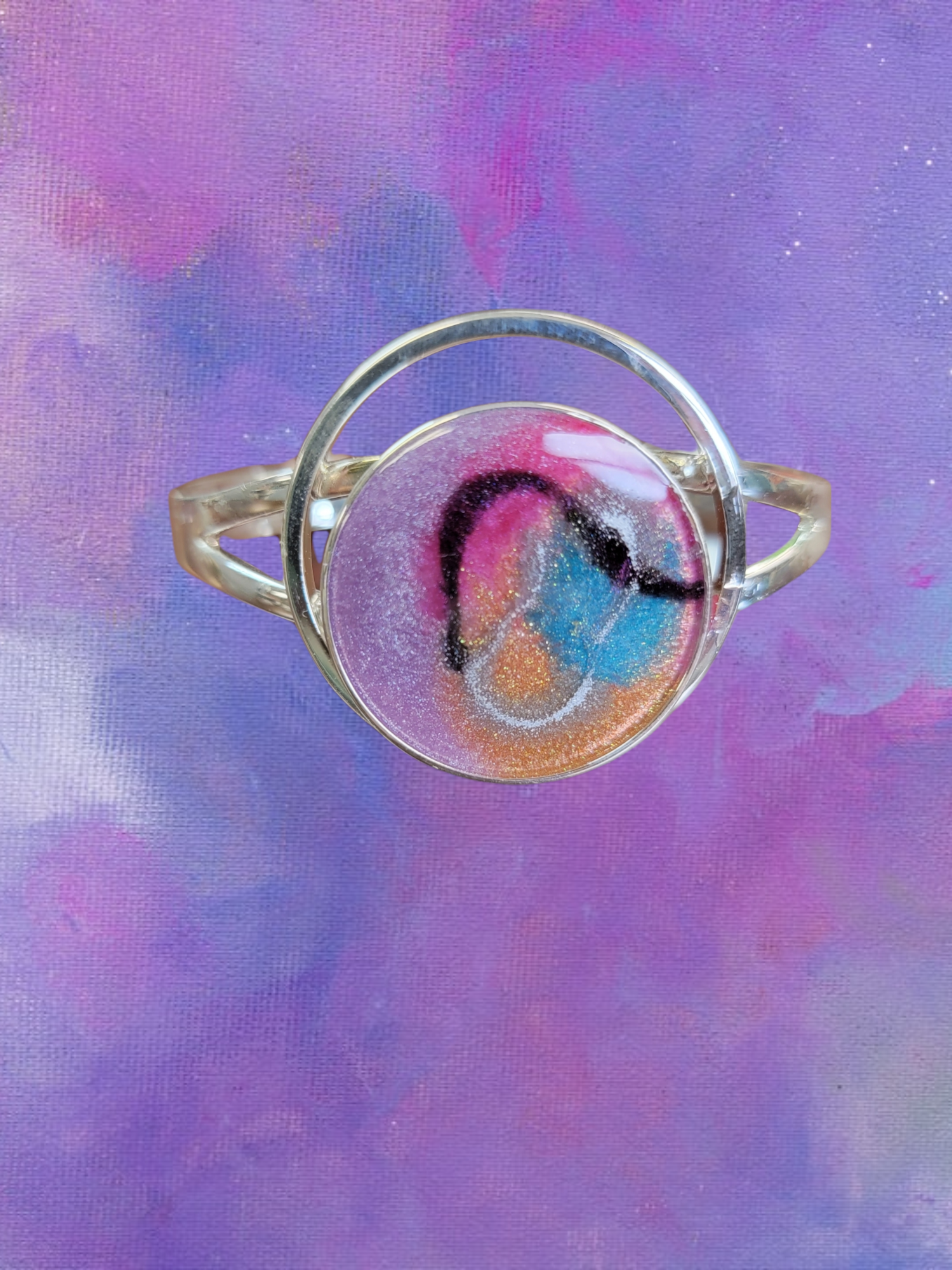 Modern  Sterling Resin Art Statement Cuff