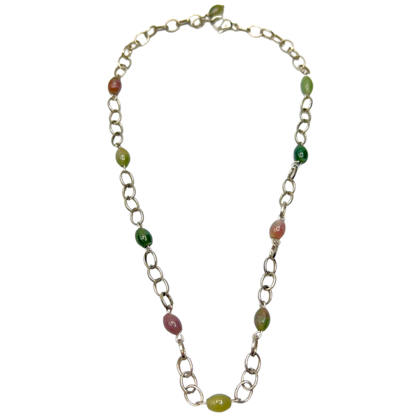 Multi-Colored Agate Necklace on Silver Chain
