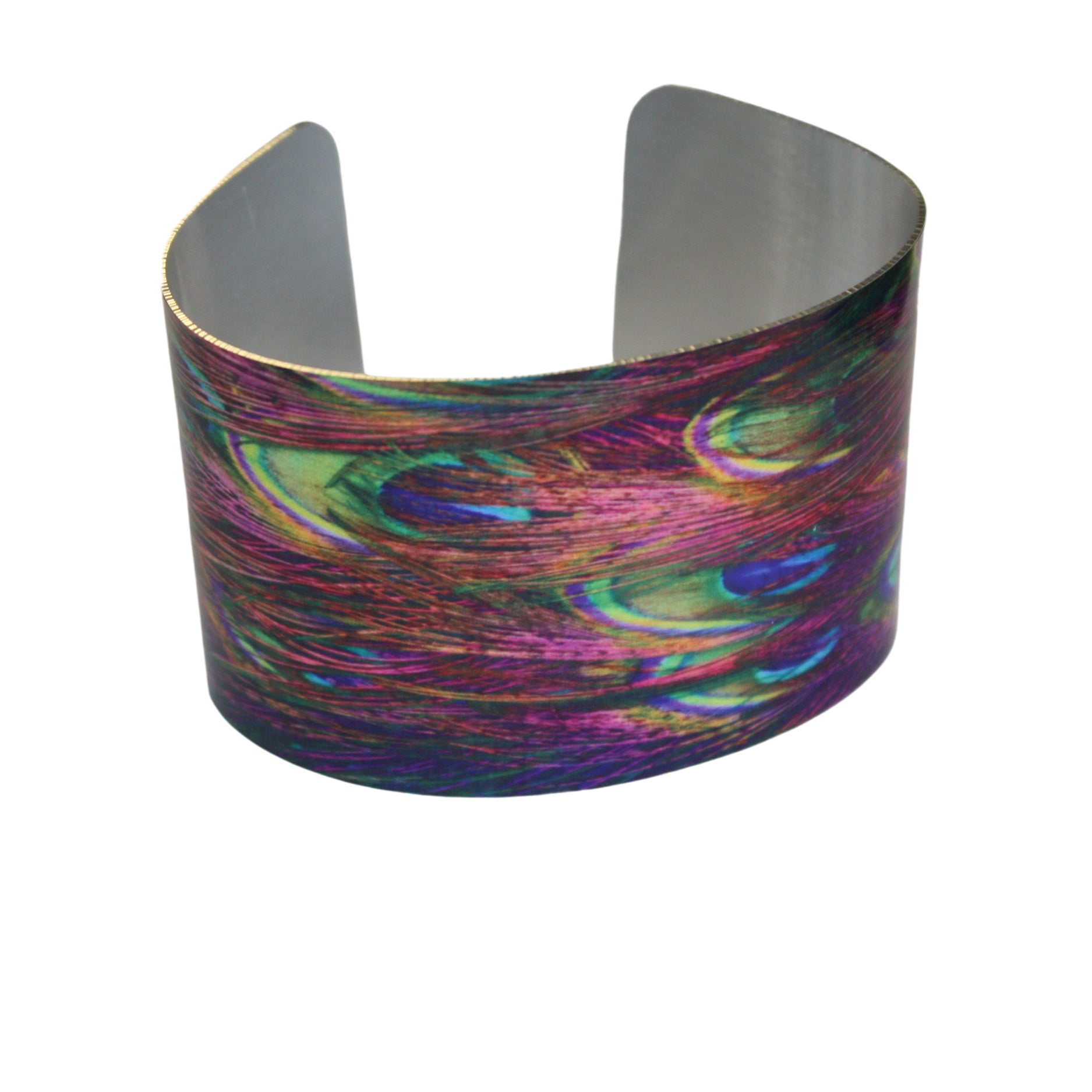 Spread Your Wings: Vibrant Peacock Cuff Bracelet (Aluminum, One Size)