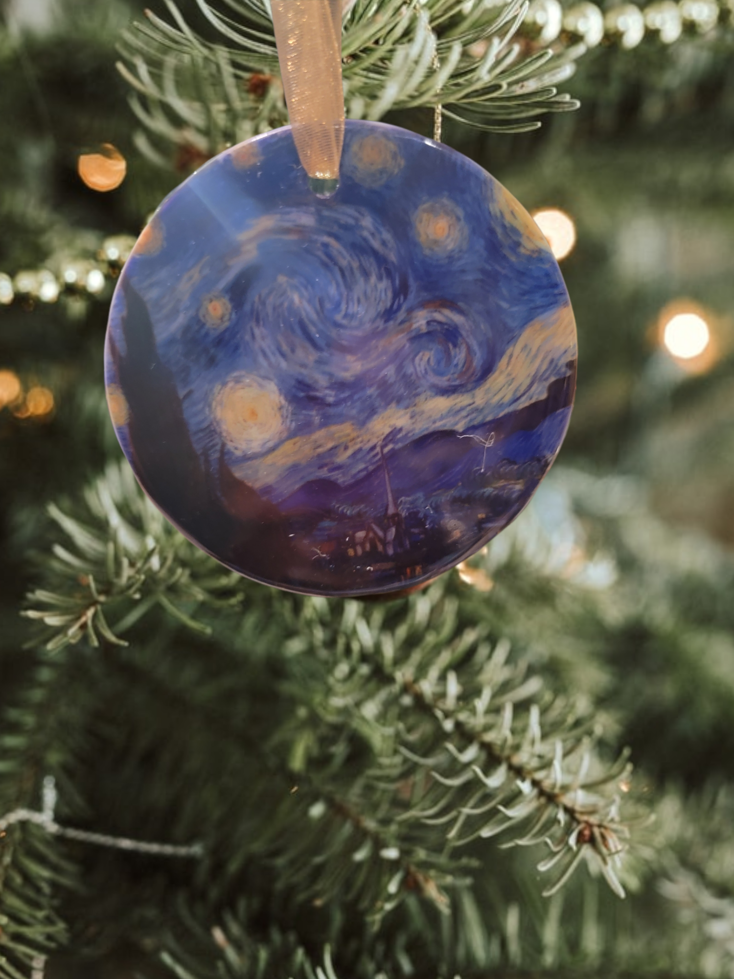 Van Gogh's Starry Night Ceramic Ornament - Personalized Art Gift