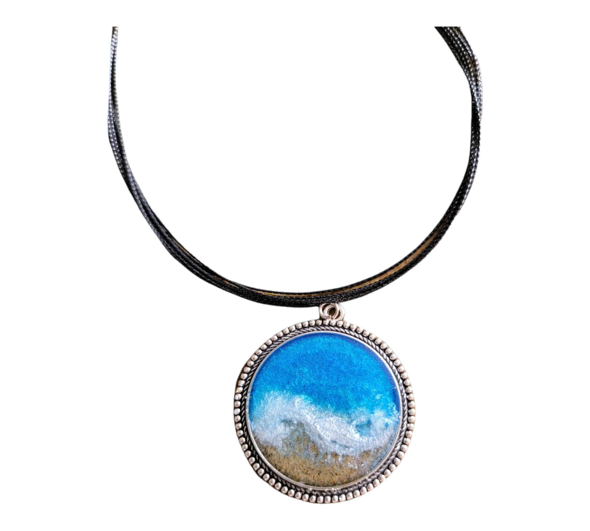 Beach Ocean Waves Sand Pendant on Multi-strand Cord