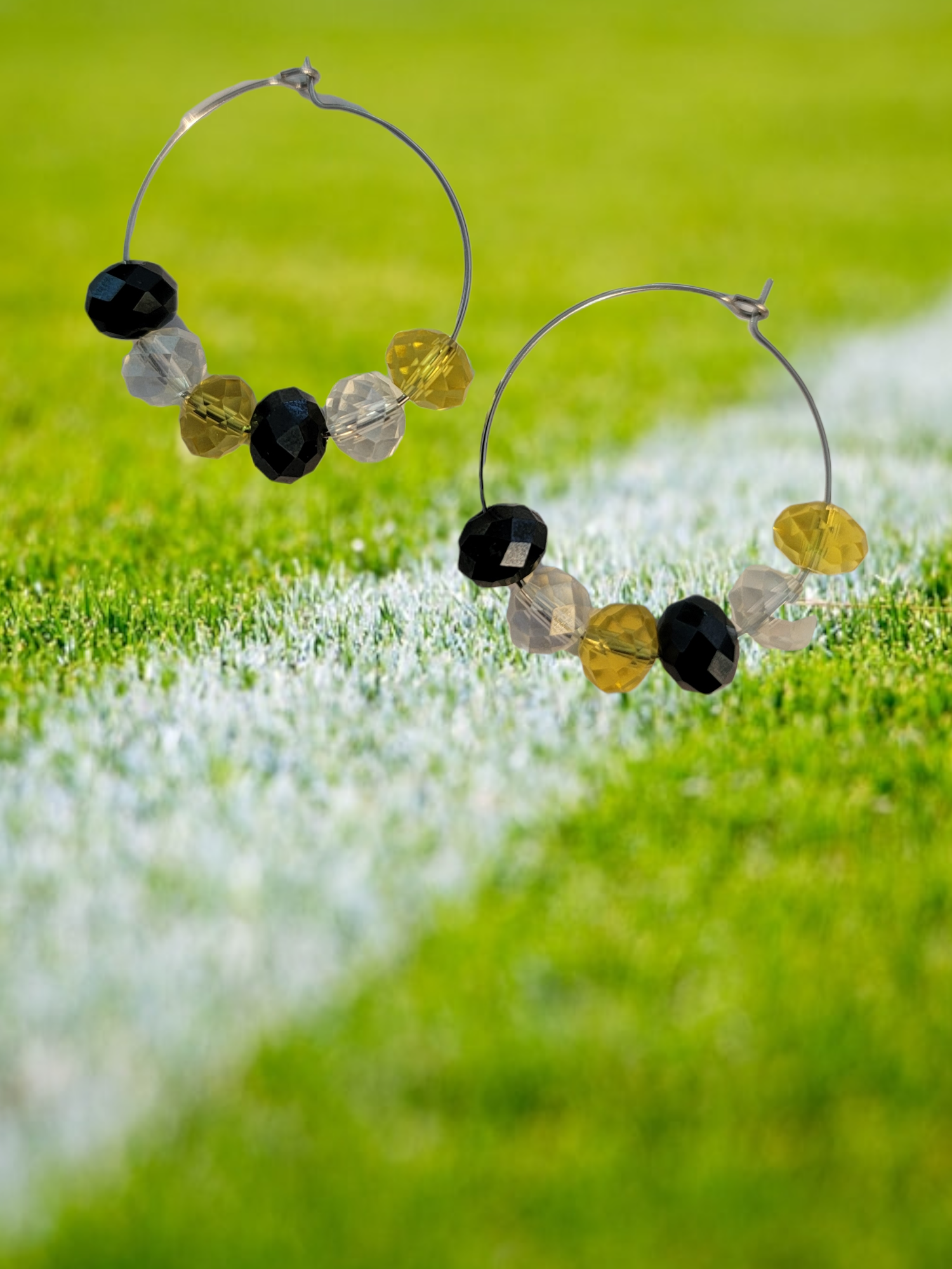 Black and Gold Crystal Hoop Earrings - Pittsburgh Sports Fan Must-Have